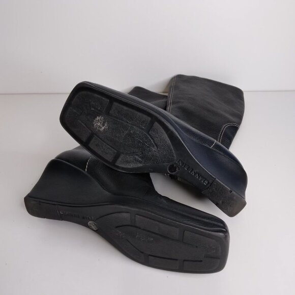 Gianni Bini Black Leather Wedge Boots Size 6 - Picture 13 of 16